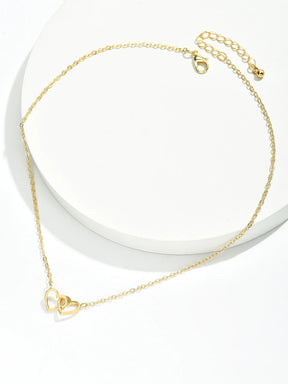 Colar Feminino Tiny Double Hollow Heart